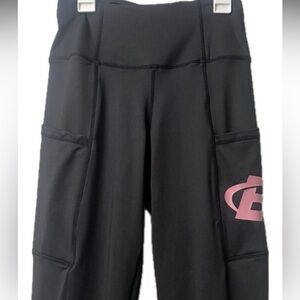 Bodybuilding Athletic Workout Leggings Womens Small Black Pink Pockets Stretchy